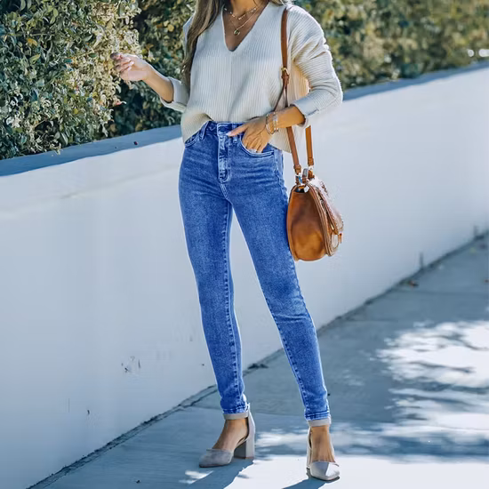 Damenhose MID Waist Lady Stretch Hellblau Trend Fashion Jeans
