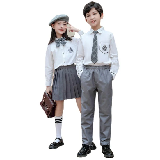 Frühling und Herbst, britischer Stil, weiße Klassenuniform für Kinder, Performance-Kleidung, Grundschuluniform-Anzug