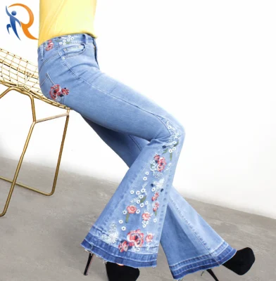 Blaue Denim-Jeans mit weitem Bein und Schlaghose für Damen